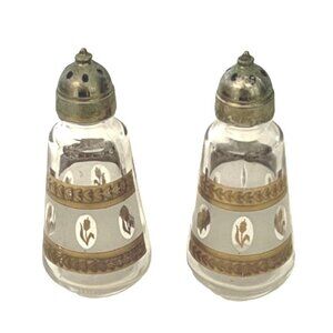 Vintage Anchor Hocking Salt and Pepper Set Golden Wheat Pattern MCM Glass